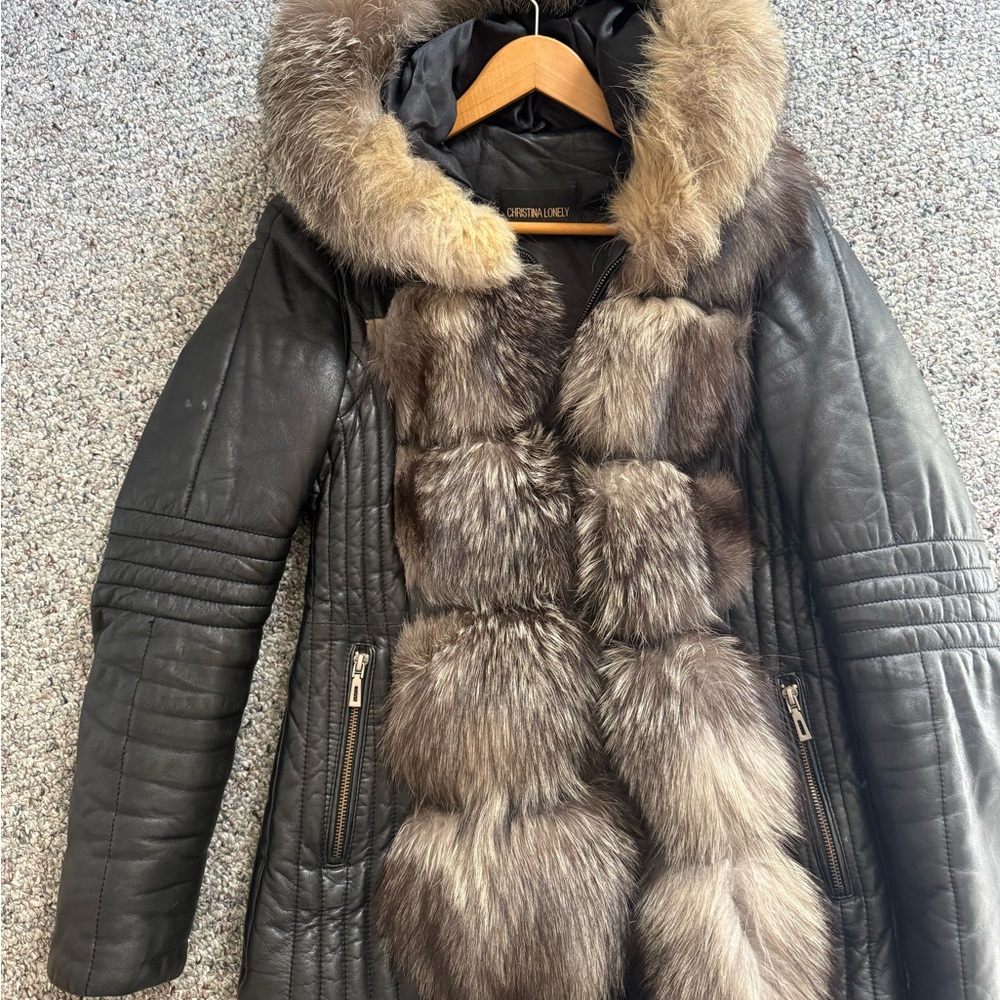 Black and Brown Fur-Trimmed Women's Coat